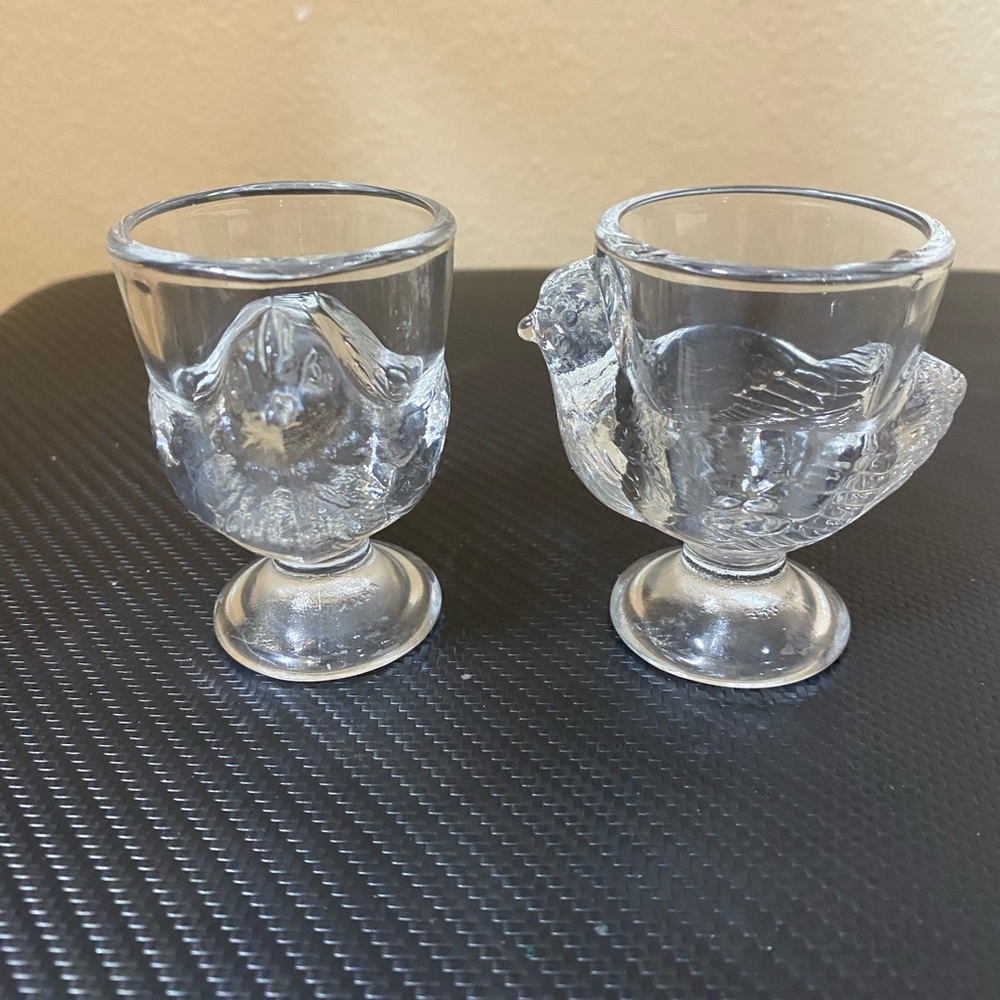 Clear Glass Bird-Shaped Egg Cups — Set of 2